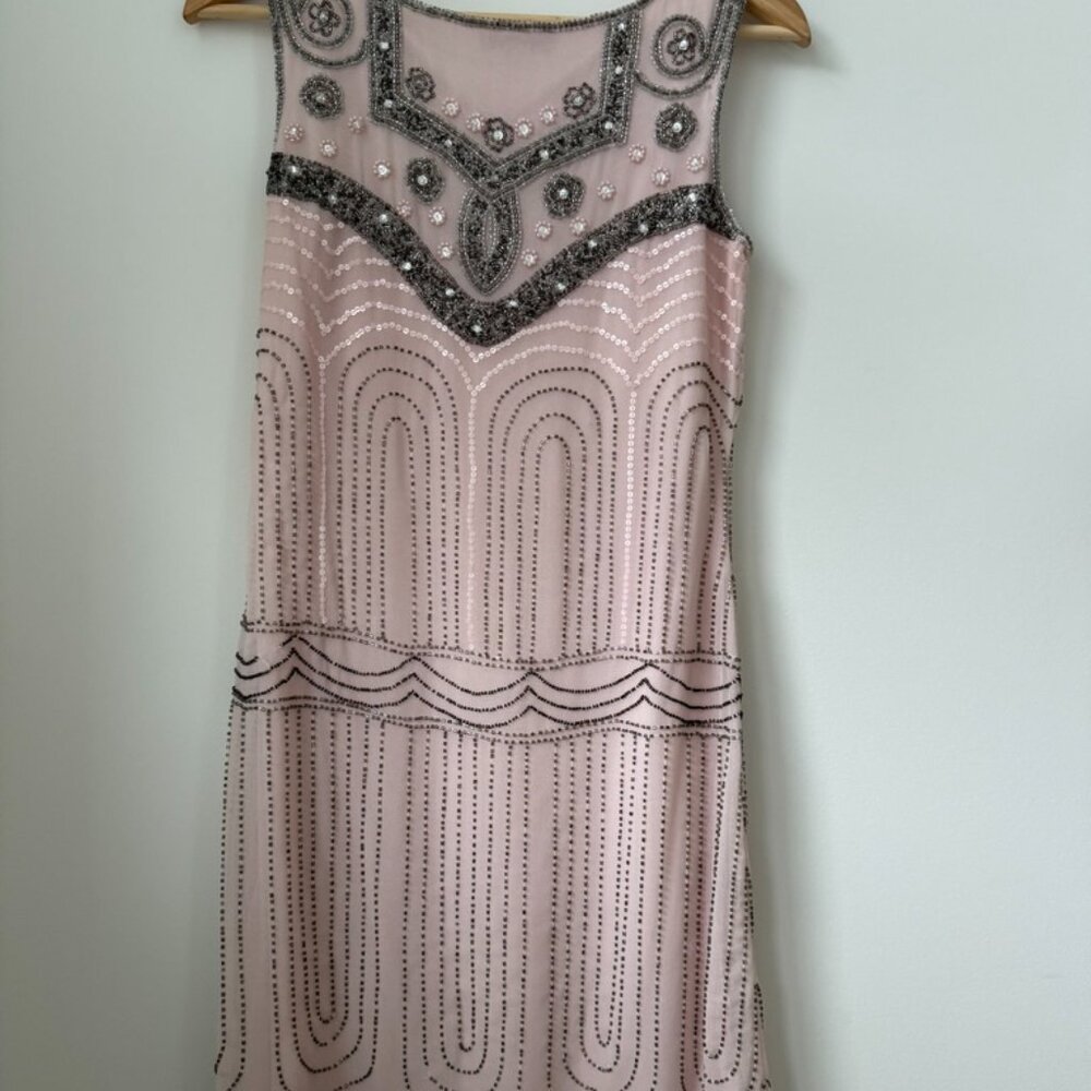 FROCK AND FRILL Beaded Art Deco Dress | Blush & Silver | Size 8 - Picture 2 of 9